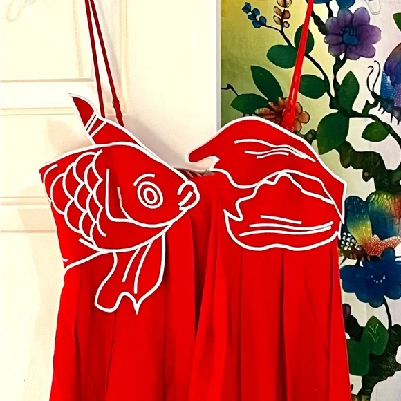 🌺🎉HP🎉🌺 NWT Farm Rio Red Fish Top Maxi Dress - Picture 12 of 16
